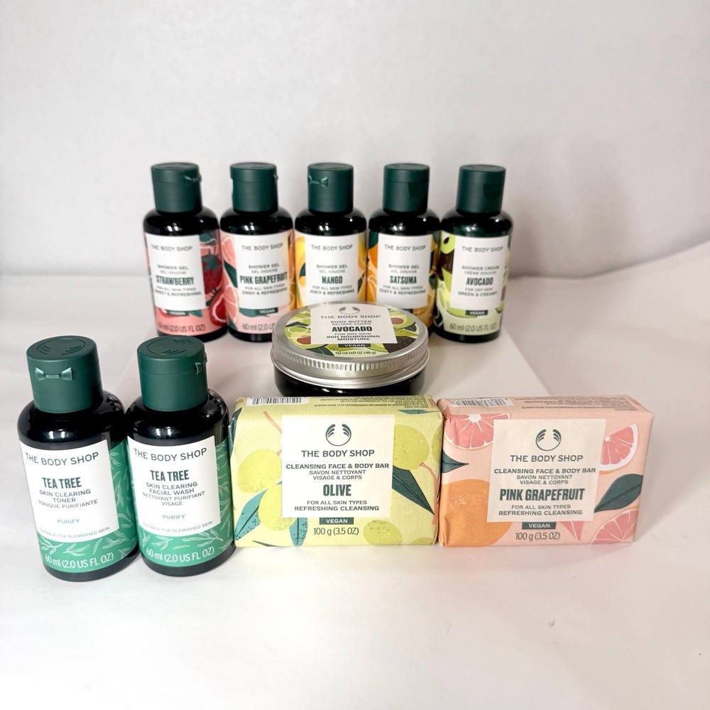 The Body Shop Bath Beauty Bundle Shower Gel Cleansing Bar Tea Tree Avocado Body